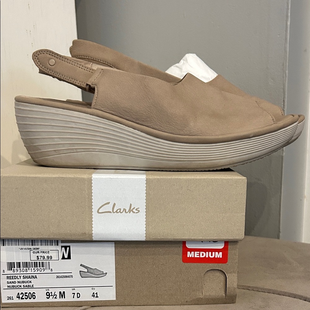 Clarks Women's Nubuck Wedge Sandals - Brown
